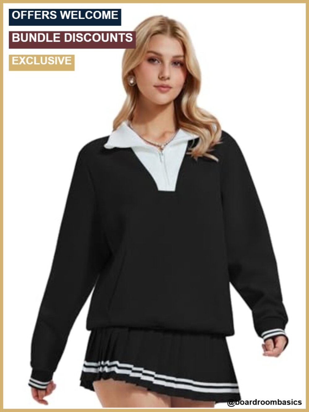 Women's 2 Piece Golf Tennis Skirt Set Long Sleeve Half Zip Skort Pickleball